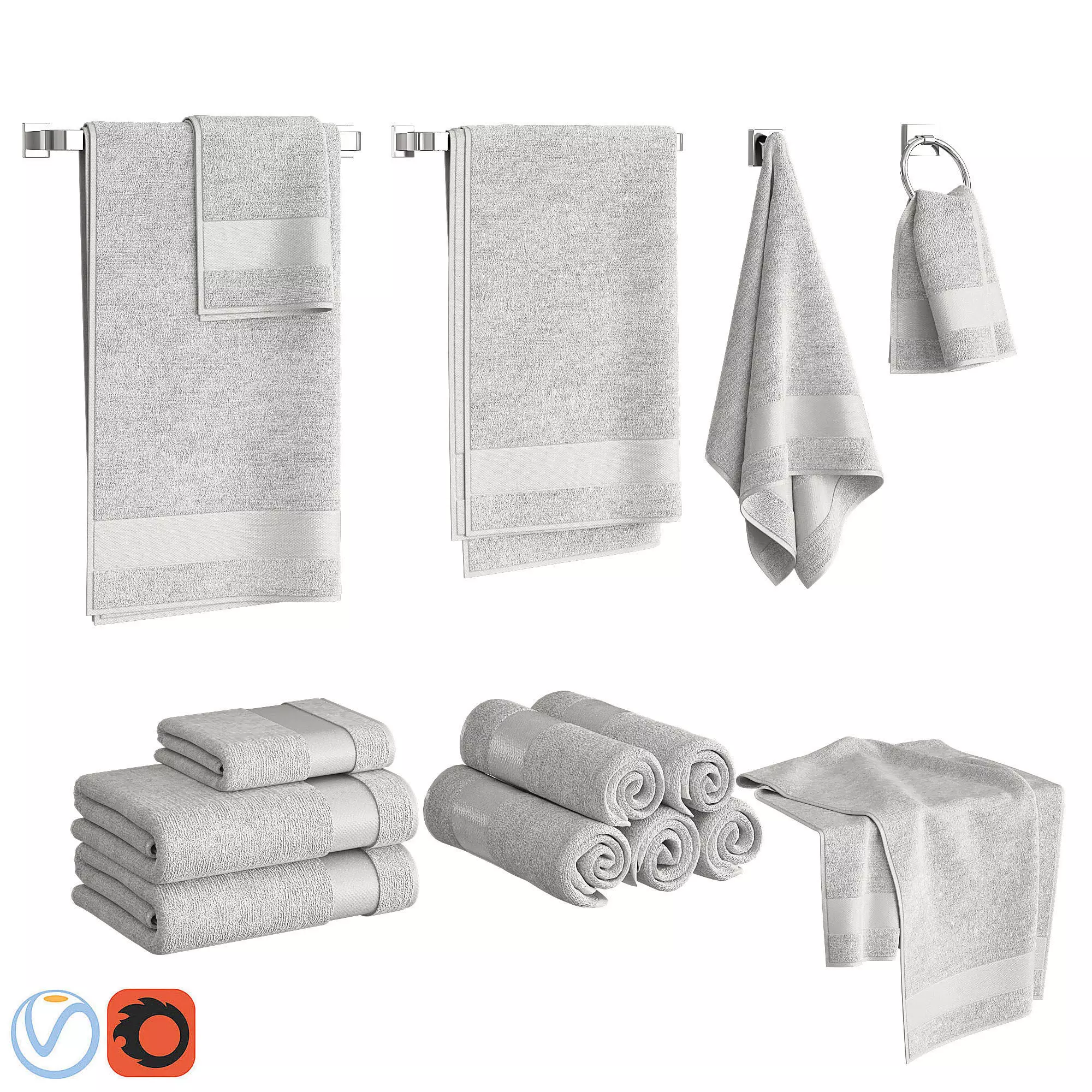 White Towels Set  3D model_0