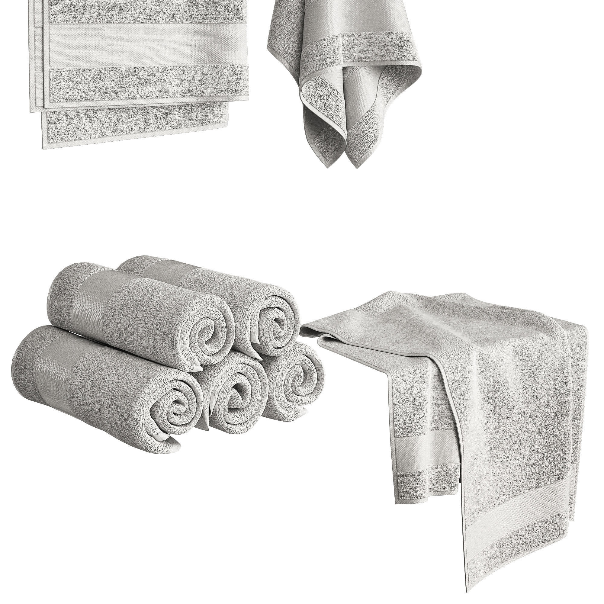 White Towels Set  3D model_3