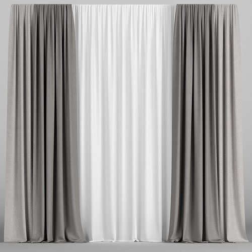 Brown curtains with tulle 3D model