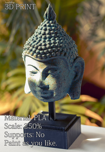 Vintage buddha head with base for 3d print 3D print model