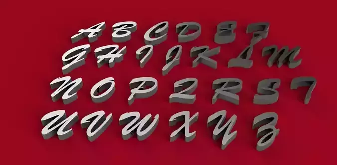 BRUSH SCRIPT font uppercase and lowercase 3D letters STL file 3D print model