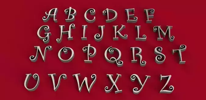 CURLZ  font uppercase and lowerca 3D letters STL file