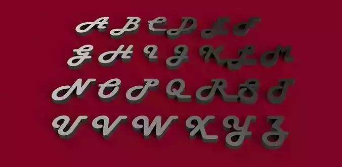 HARLOW font uppercase and lowercase  3D letters STL file