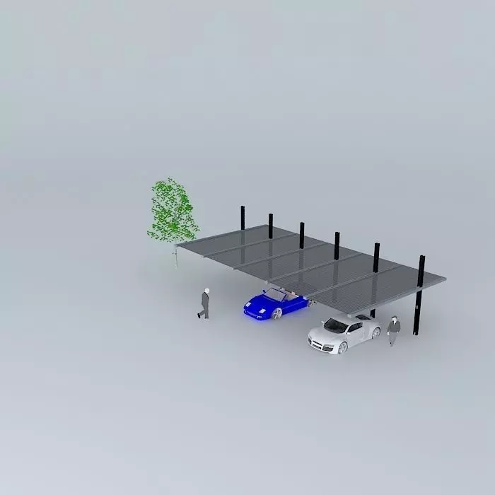 kanopi1 parking garage with two cars and tree Free 3D model