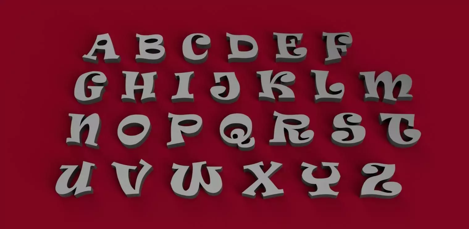 RAVIE font uppercase and lowercase 3D letters STL file 3D print model_0