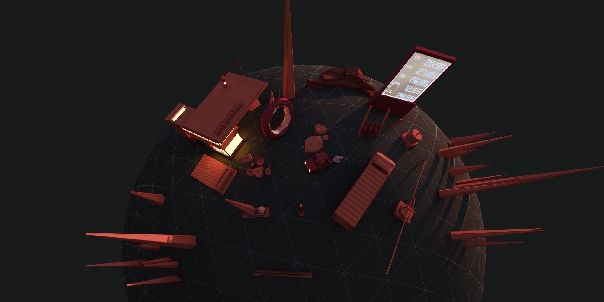 Low poly 3d modular location - gas station Low-poly 3D model_6