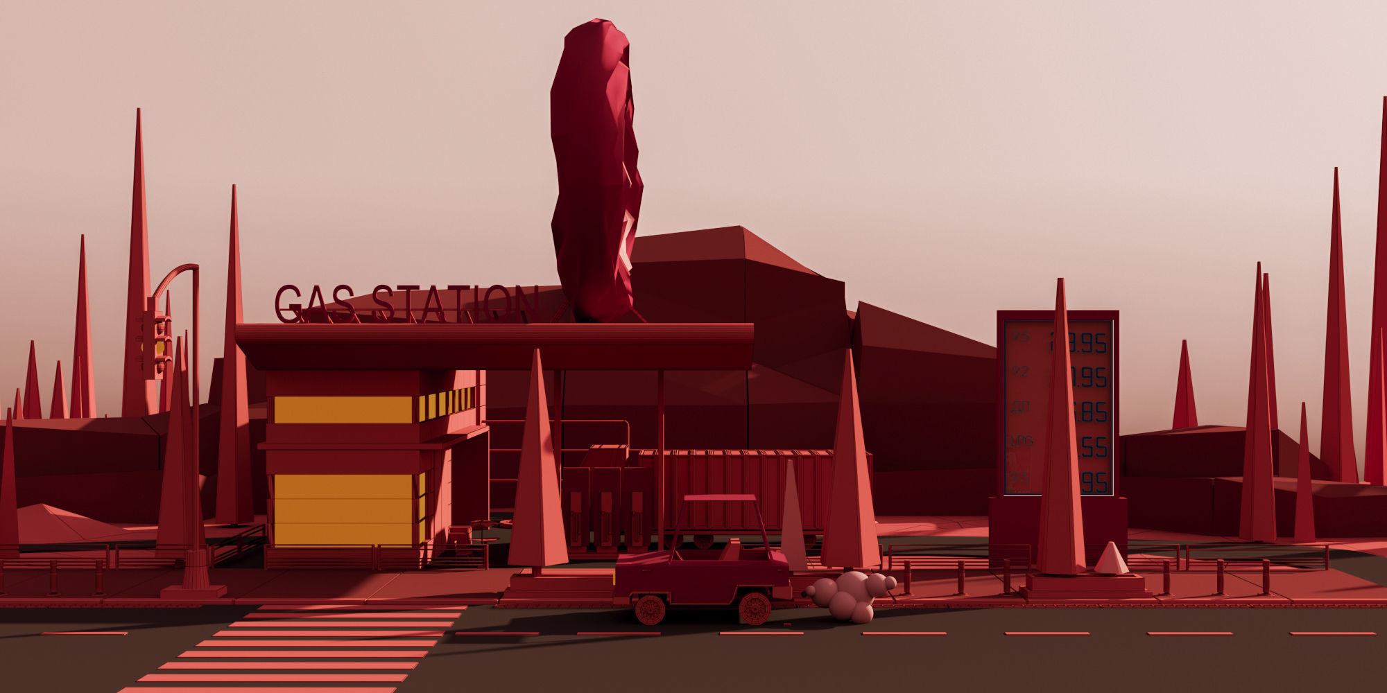 Low poly 3d modular location - gas station Low-poly 3D model_3