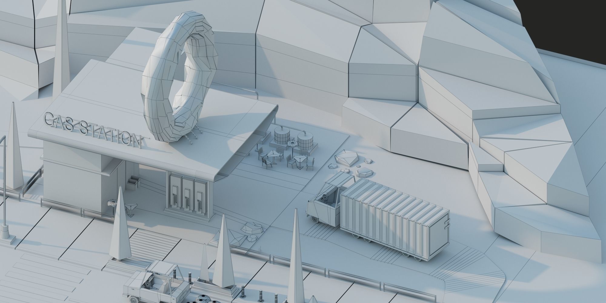 Low poly 3d modular location - gas station Low-poly 3D model_4