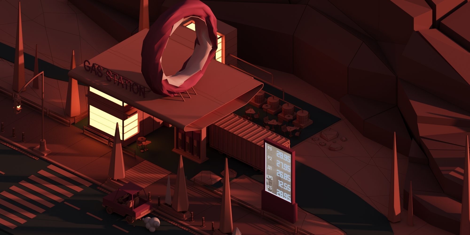 Low poly 3d modular location - gas station Low-poly 3D model_1