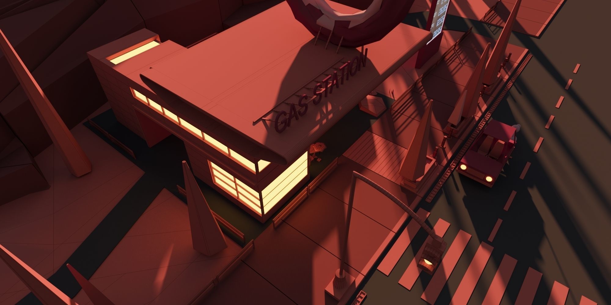 Low poly 3d modular location - gas station Low-poly 3D model_5