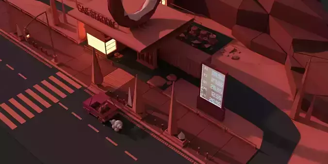 Low poly 3d modular location - gas station Low-poly 3D model
