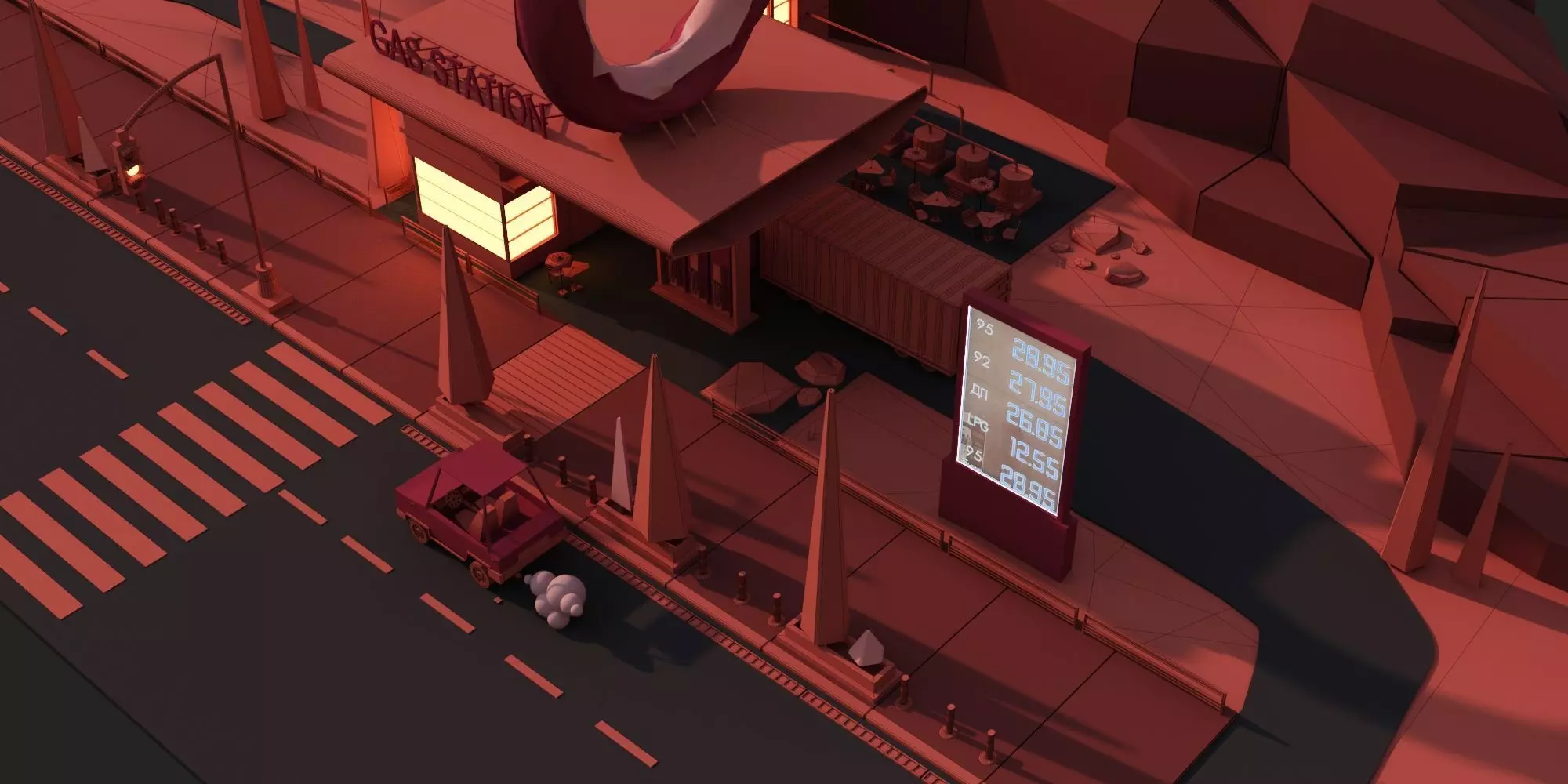 Low poly 3d modular location - gas station Low-poly 3D model_0