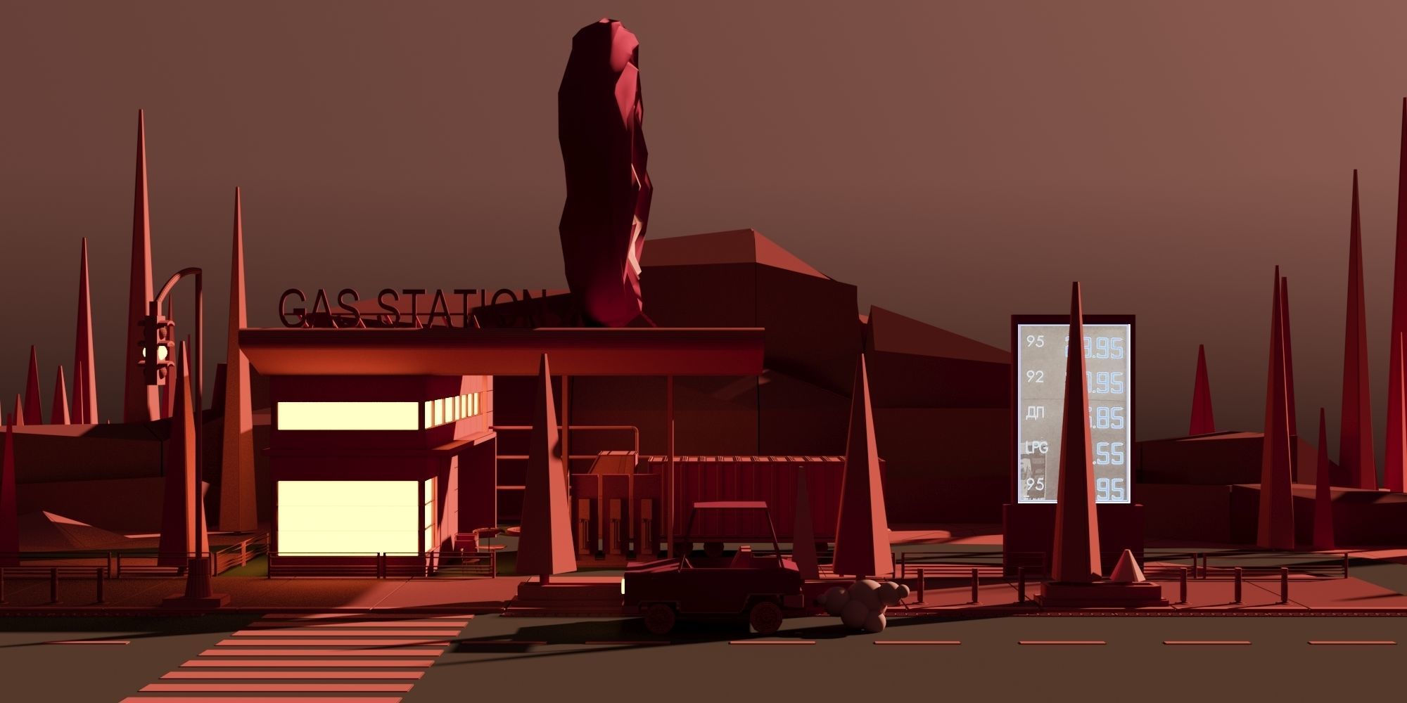 Low poly 3d modular location - gas station Low-poly 3D model_2