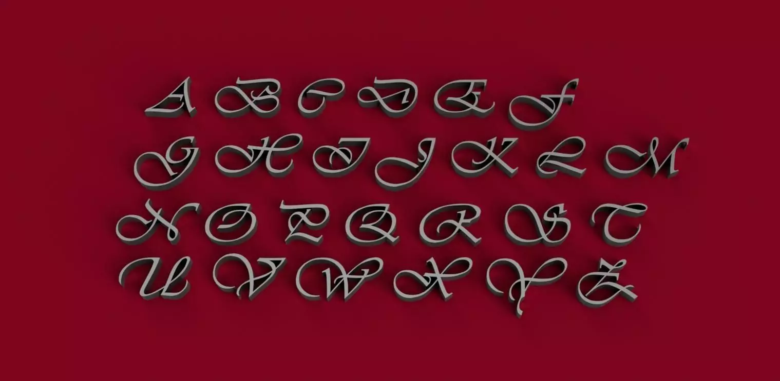 VIVALDI font uppercase and lowercase 3D letters STL file 3D print model_0
