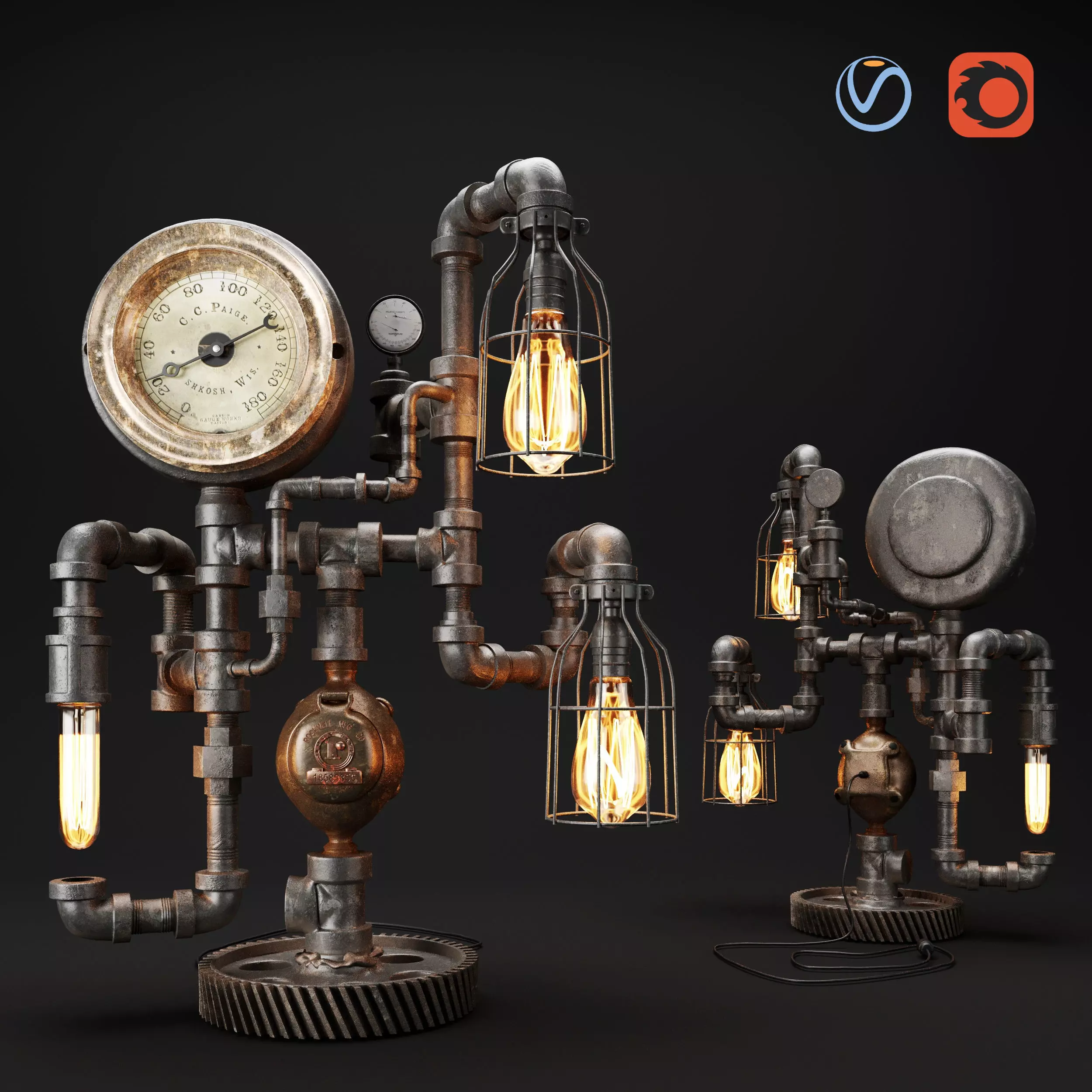 Steampunk Industrial 75 Steam Gauge 3D model_0