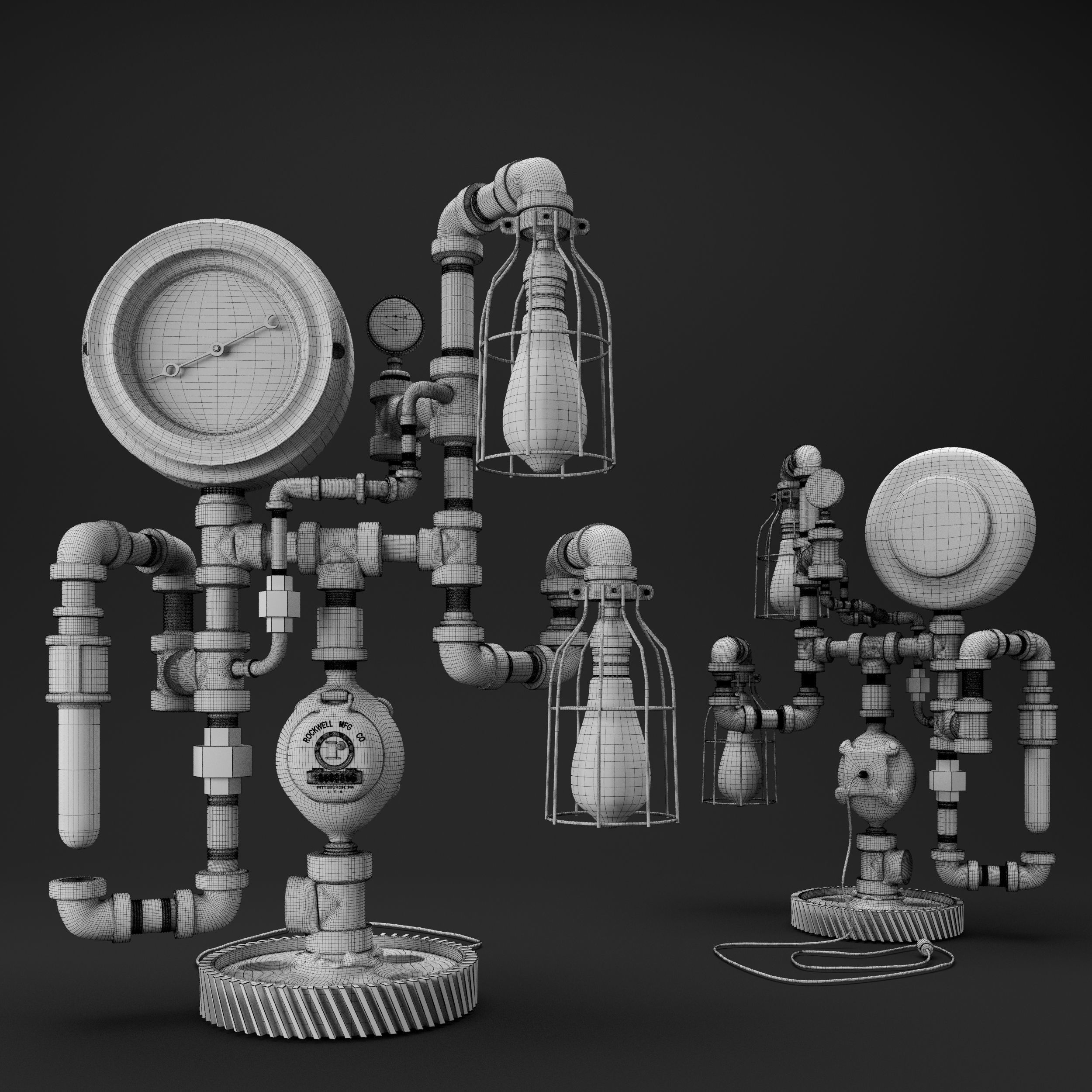 Steampunk Industrial 75 Steam Gauge 3D model_1