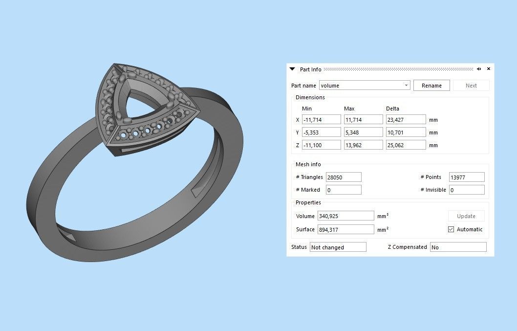 Women Ring trillion 3dm stl 3D print model 3D print model_31