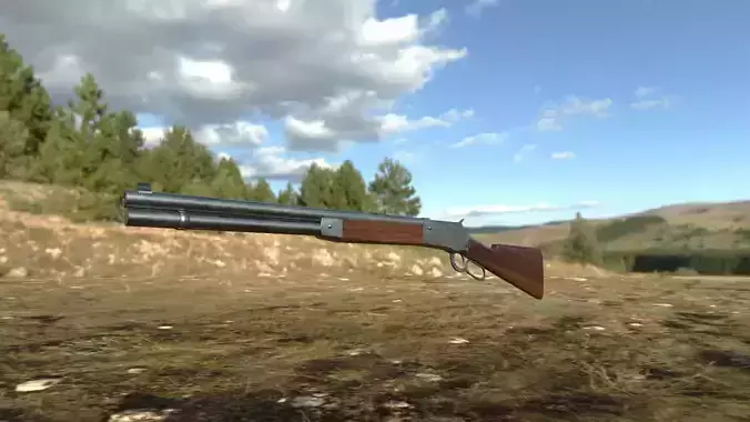 PBR winchester shotgun in middle of field Free 3D model