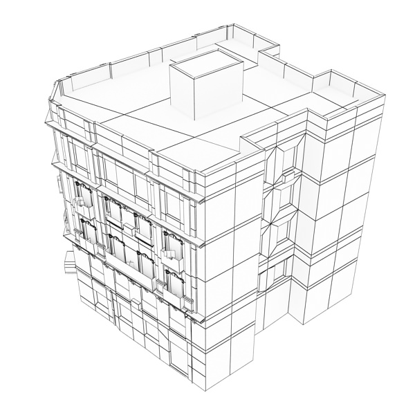 Building with windows and balconies Low-poly 3D model_12