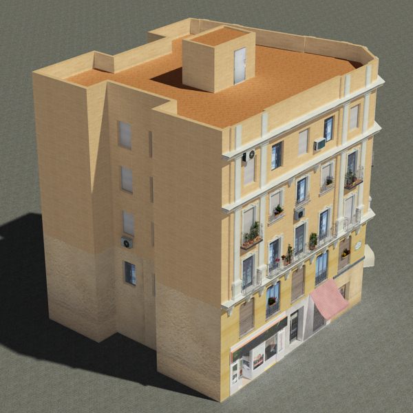 Building with windows and balconies Low-poly 3D model_2