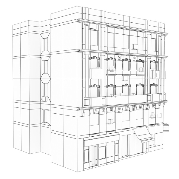 Building with windows and balconies Low-poly 3D model_11