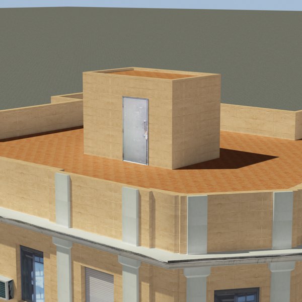 Building with windows and balconies Low-poly 3D model_9