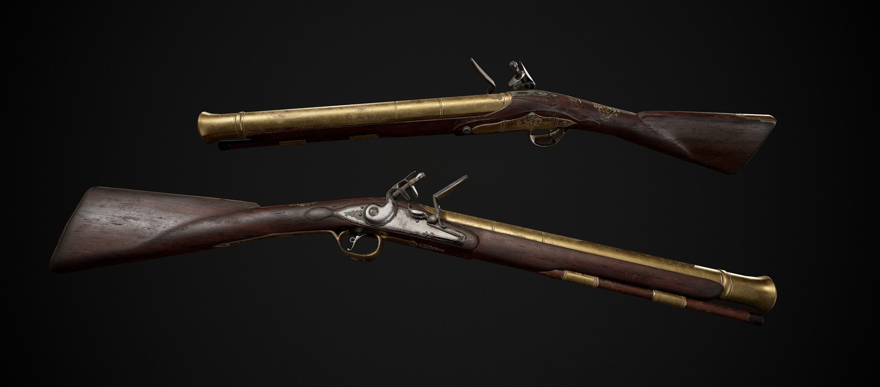 PBR Flintlock Blunderbuss Musket Low-poly 3D model_2