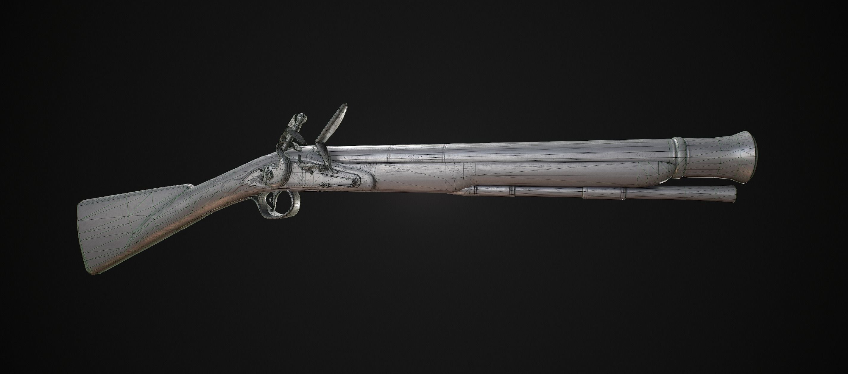 PBR Flintlock Blunderbuss Musket Low-poly 3D model_7