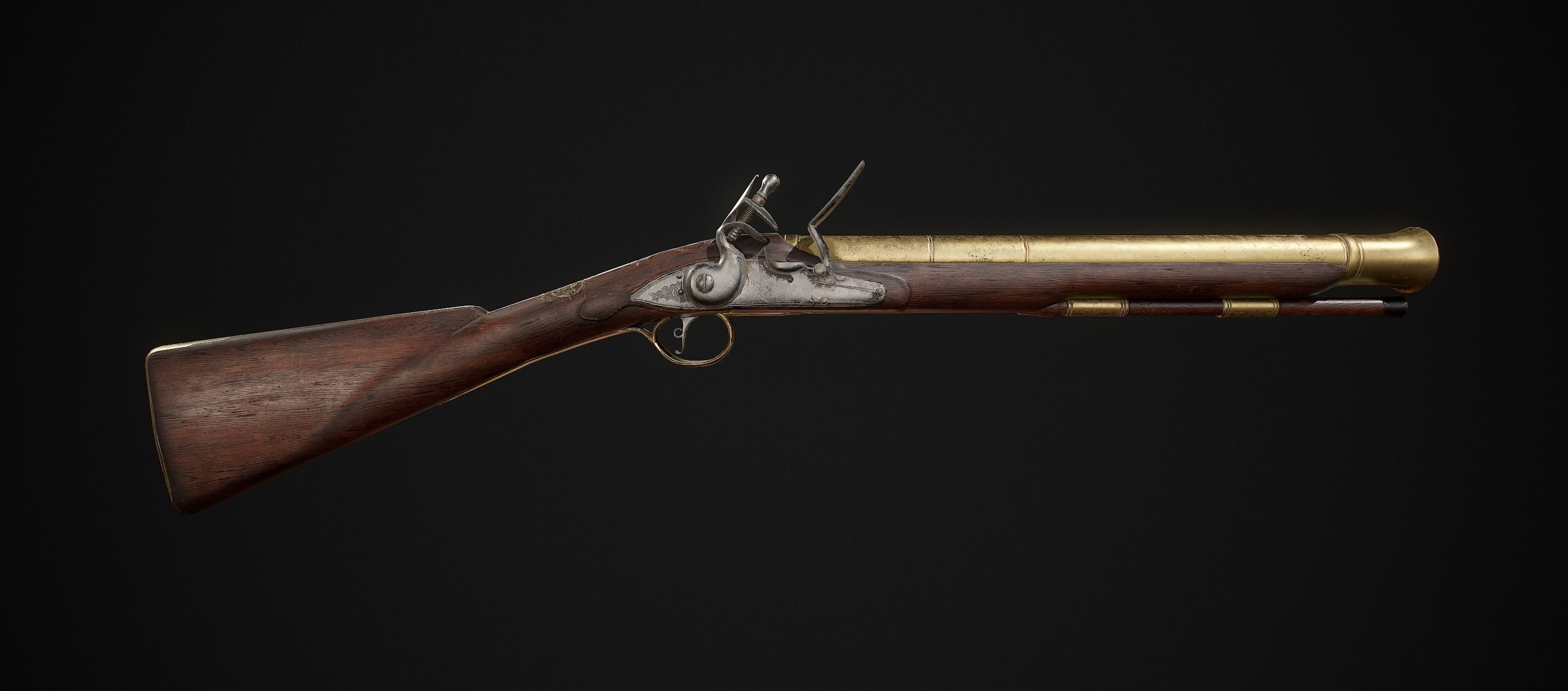 PBR Flintlock Blunderbuss Musket Low-poly 3D model_3