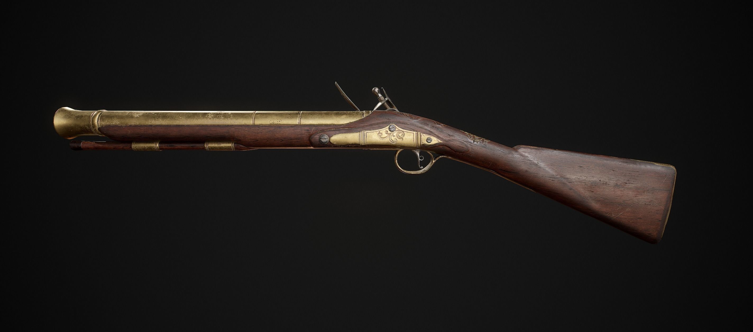 PBR Flintlock Blunderbuss Musket Low-poly 3D model_4