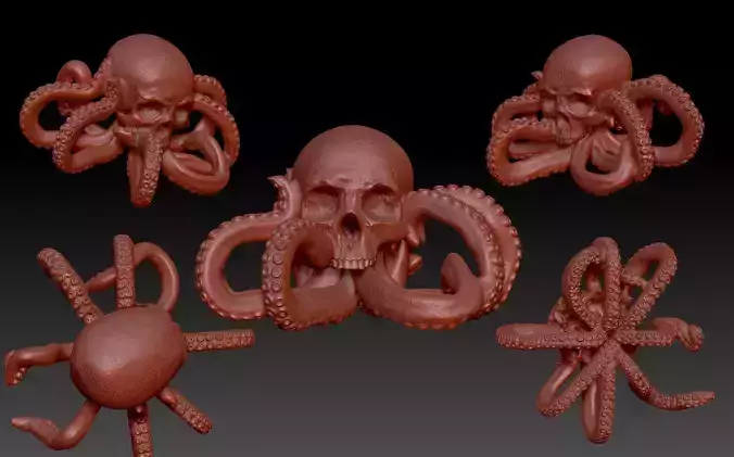 Octo-Skull four octopus skulls and octopus tentacles 3D print model