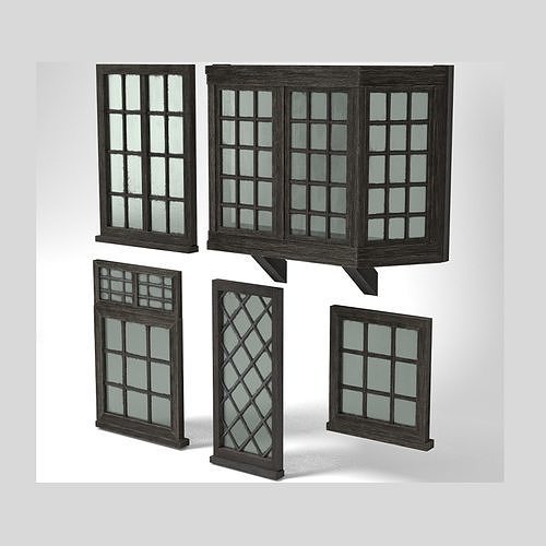 Medieval Windows Set of Five Low-poly 3D model