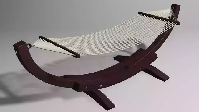 Hanging net bed with wooden base -  4k textures included