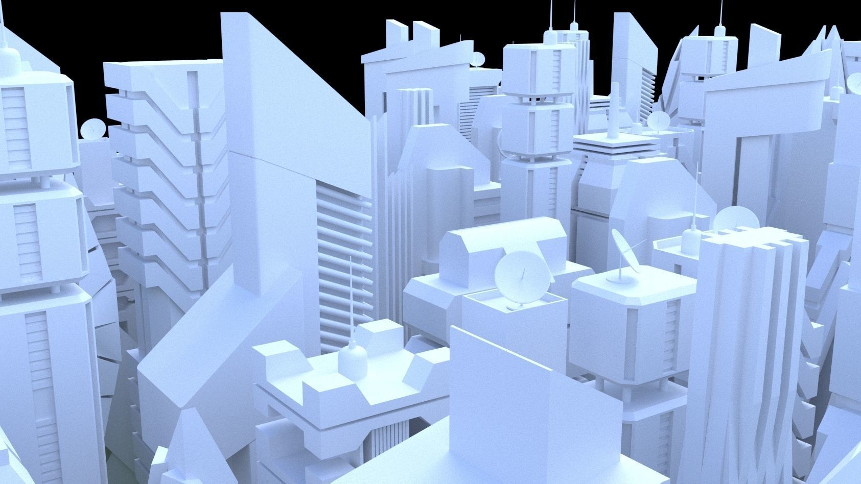 Sci-Fi SkyScraper Set Low Poly 3D model_3