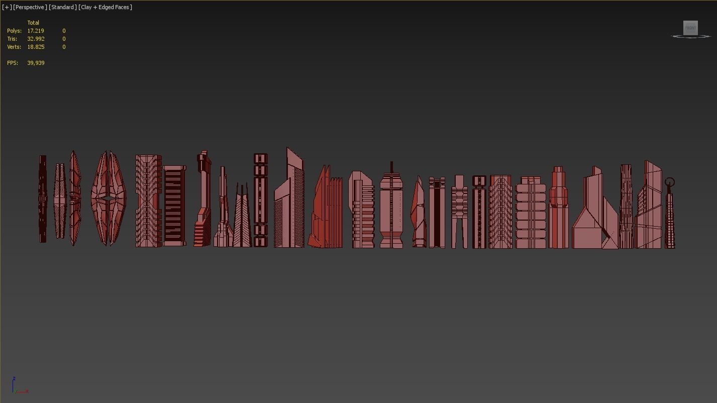 Sci-Fi SkyScraper Set Low Poly 3D model_9