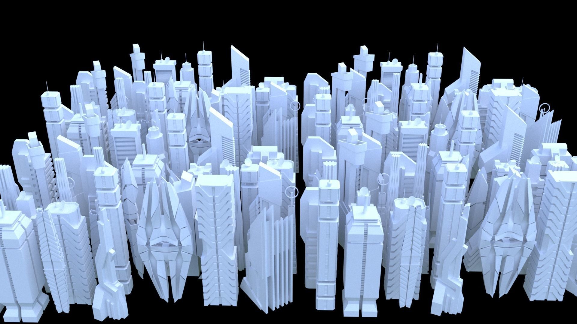 Sci-Fi SkyScraper Set Low Poly 3D model_15