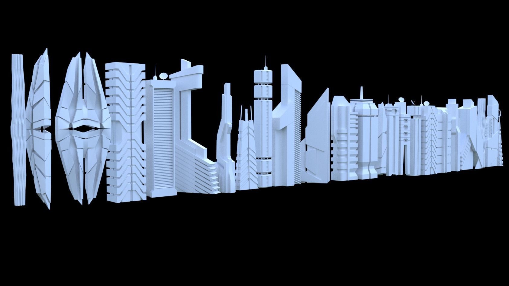 Sci-Fi SkyScraper Set Low Poly 3D model_11