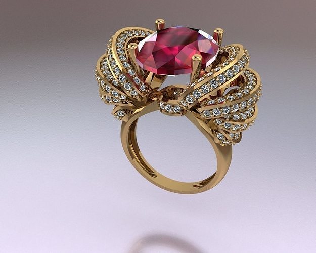 ring 3d model engagement with ruby stone and diamonds 3D print model
