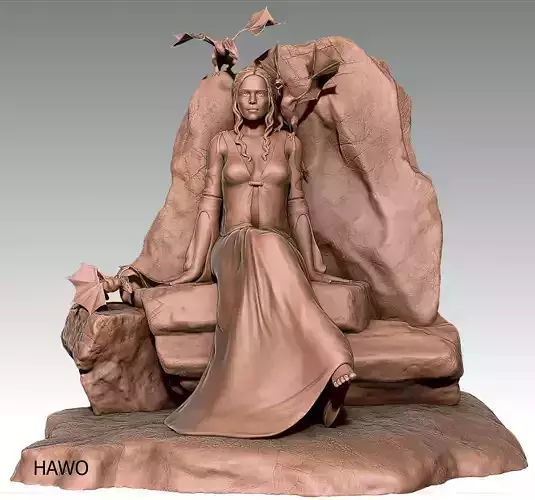 Daenerys statue of woman on rock