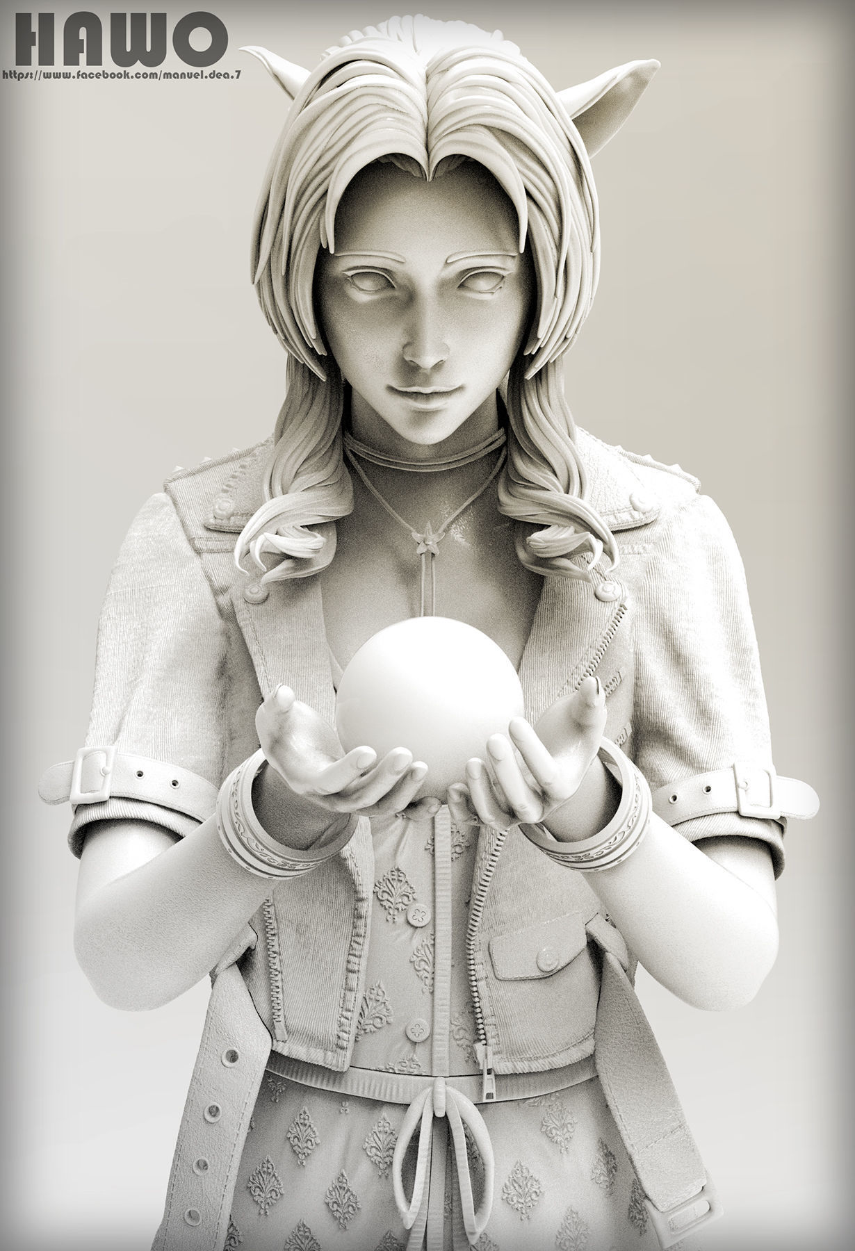 Aerith statue of woman holding flower 3D print model_1