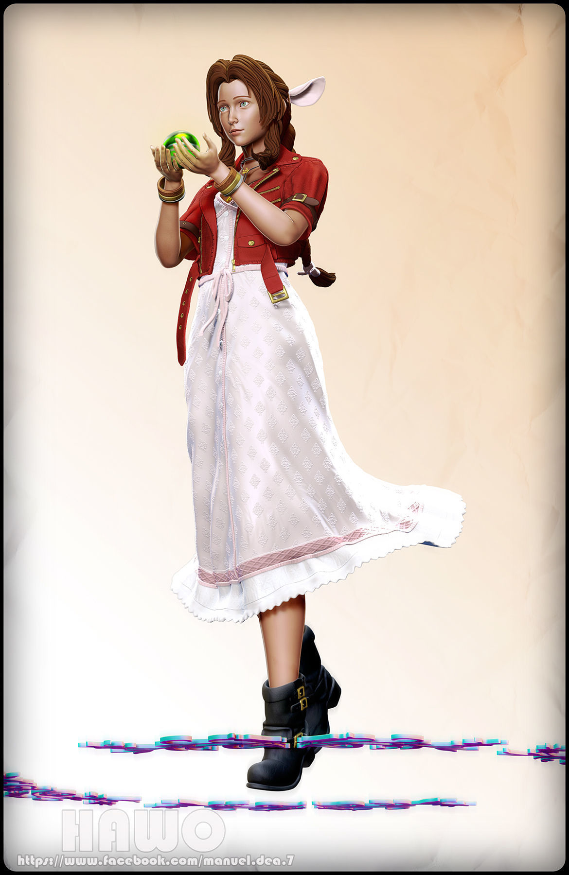 Aerith statue of woman holding flower 3D print model_4