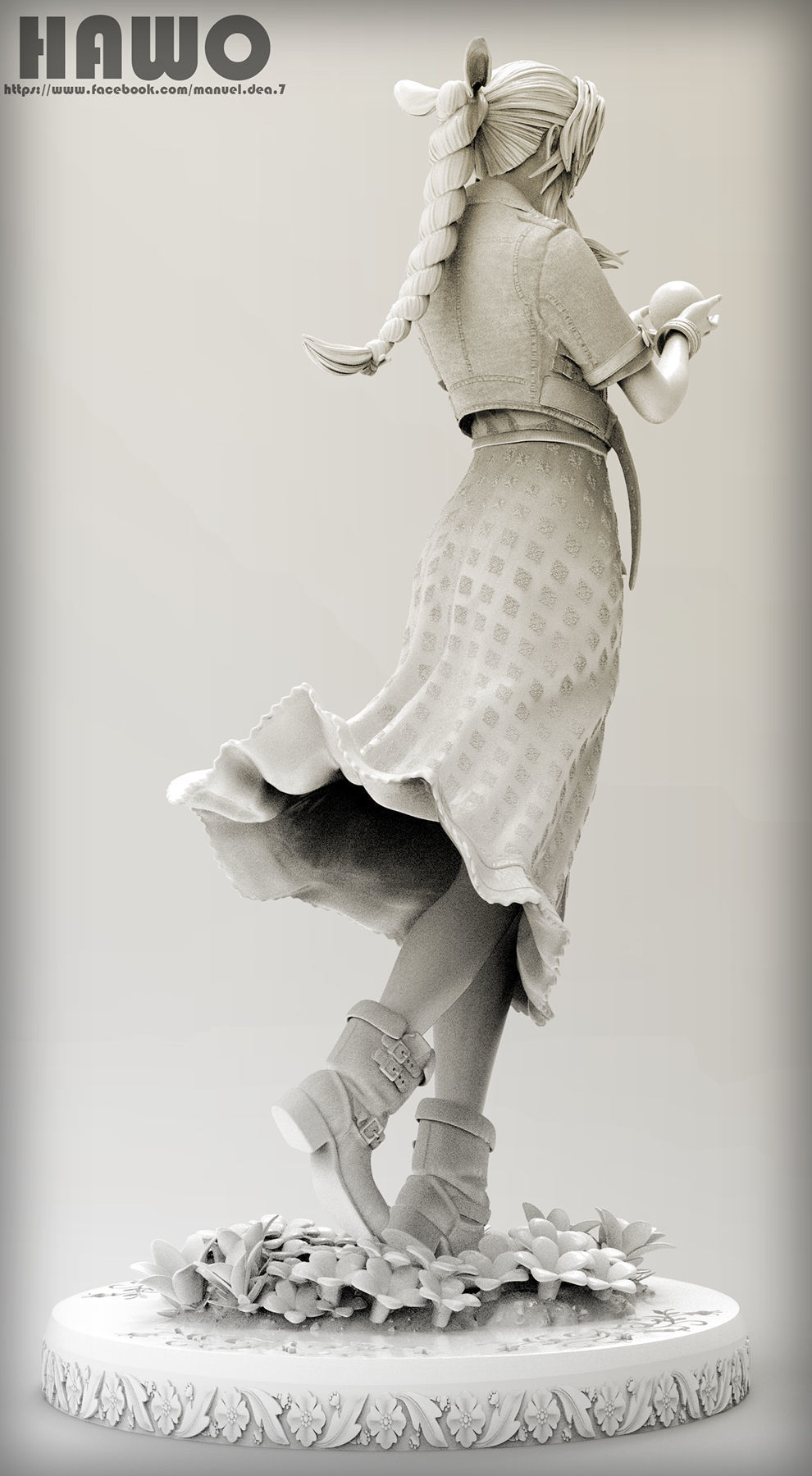 Aerith statue of woman holding flower 3D print model_7