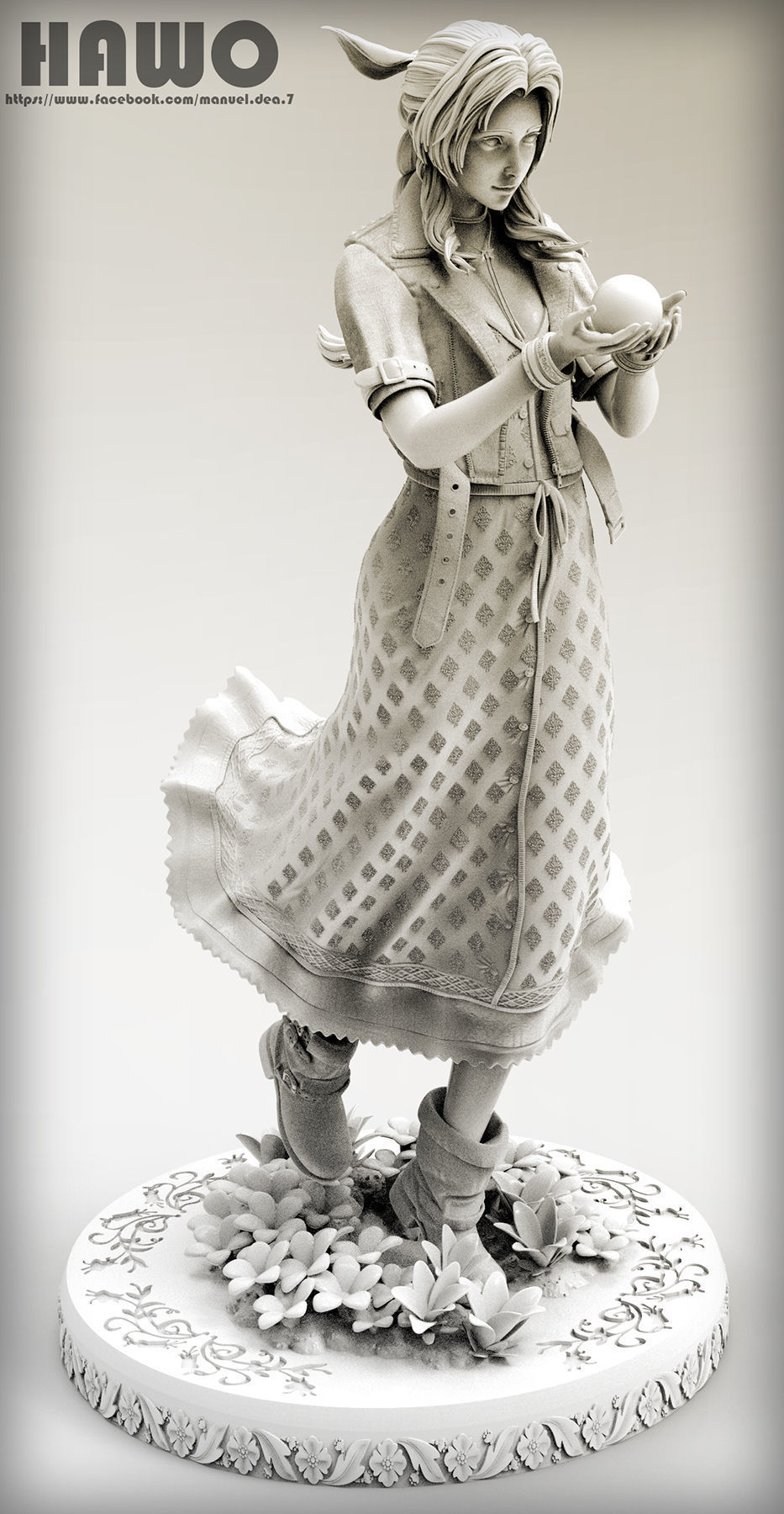 Aerith statue of woman holding flower 3D print model_8