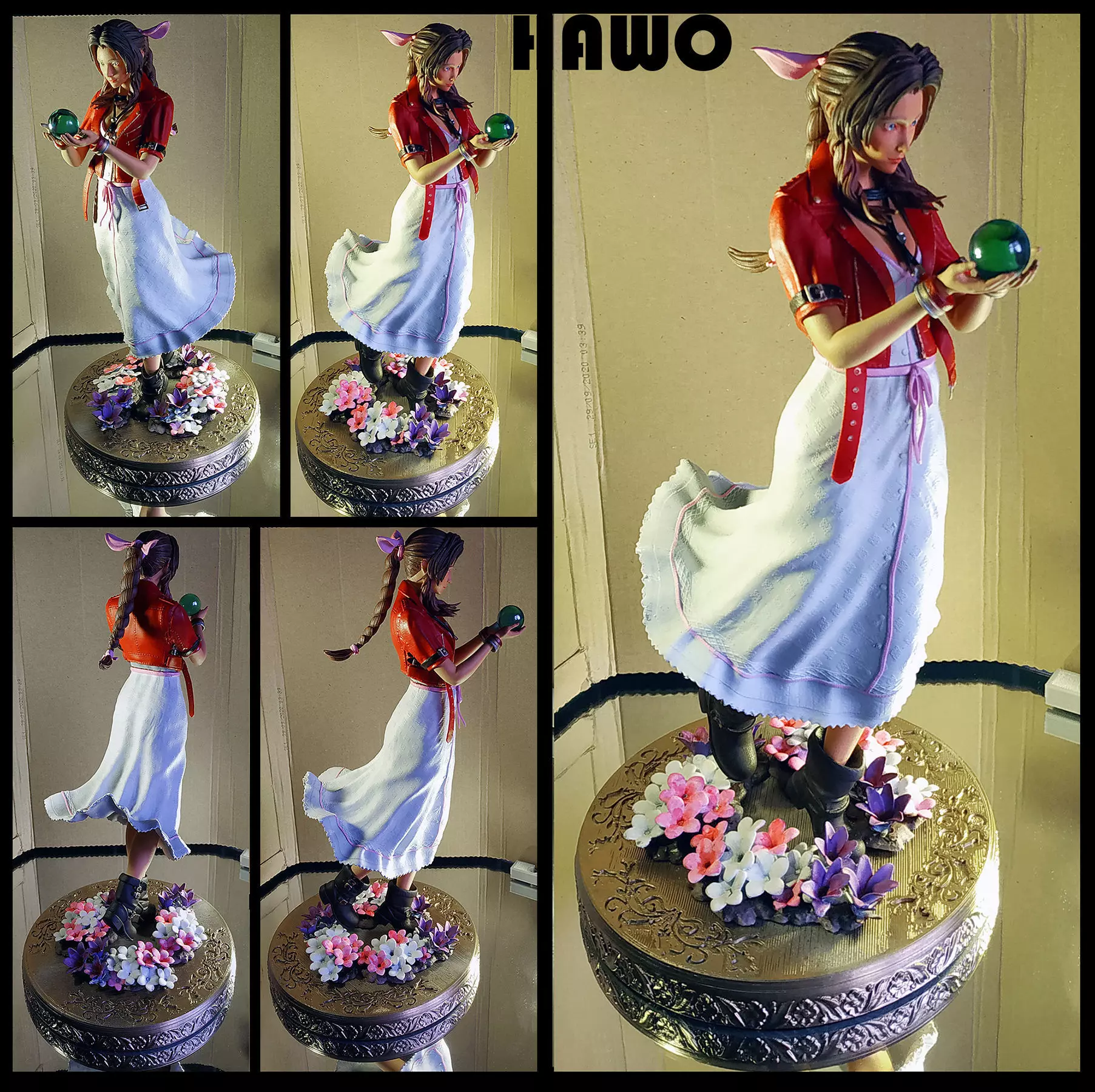 Aerith statue of woman holding flower 3D print model_0