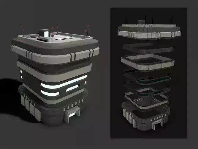 Lowpoly Modular Scifi Building 02 Low-poly 3D model