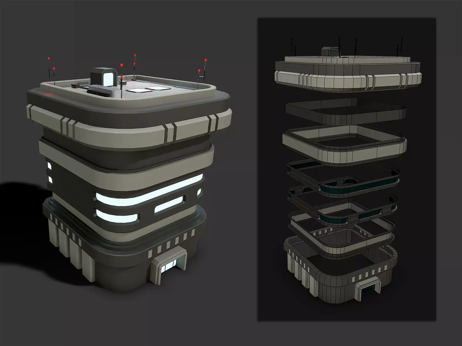 Lowpoly Modular Scifi Building 02 Low-poly 3D model_0