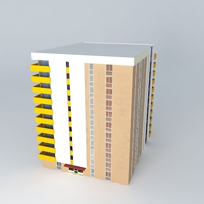 10 storey building Free 3D model_1