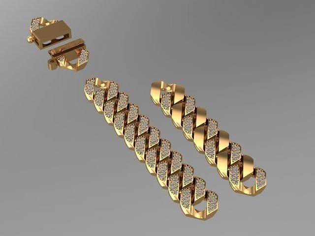 cuban chain or necklace bracelet 1mm size stone STL 3D model