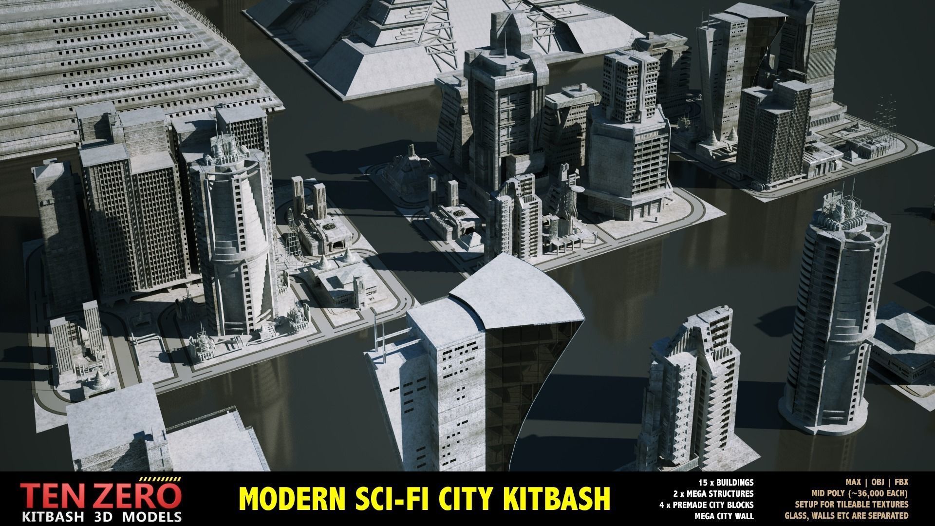 MEGA SCI-FI BUILDINGS KITBASH 3D model_4