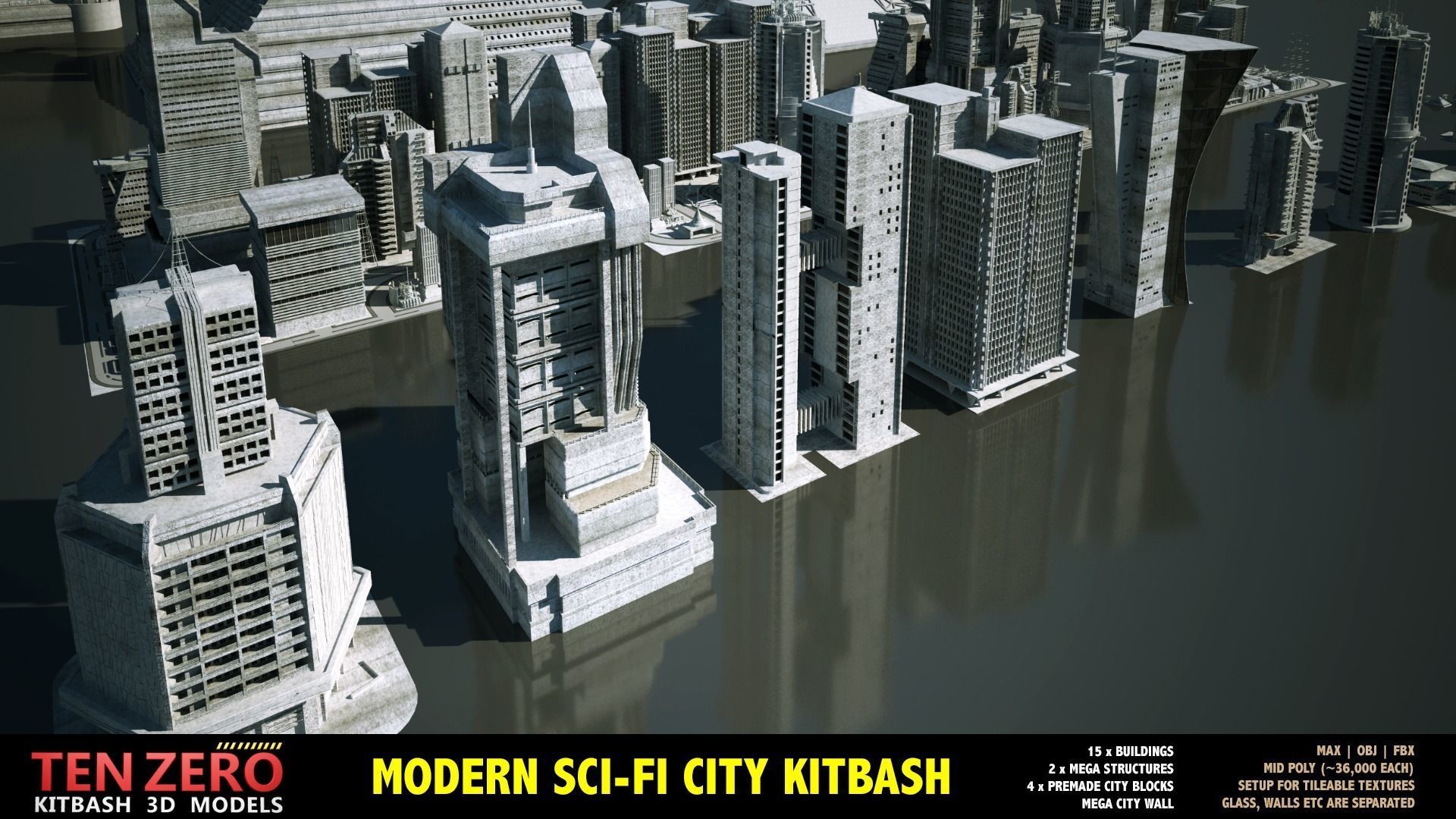 MEGA SCI-FI BUILDINGS KITBASH 3D model_6